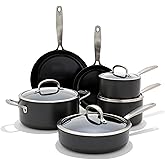 OXO Enhanced 10 Piece Cookware Pots & Pans Set, PFAS-Free Ceramic Nonstick, Durable Hard Anodized Cookware, Scratch Resistant, Stainless Steel Handle, Good Grips, Dishwasher & Oven Safe, Black