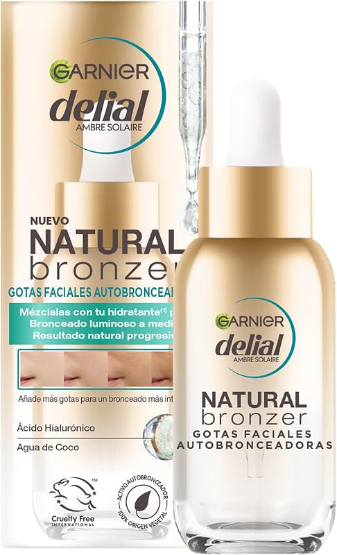 Garnier delial natural bronzer gotas faciais autobronzeadoras com ácido hialurônico e água de coco, 30 ml