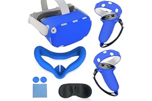 MLemonVR Silicone Cover Set Compatible with Oculus/Meta Quest 2 Accessories,Includes Controller Grips Button Caps & Face Cover, Shell Cover, Lens Cover, for Quest 2_Blue