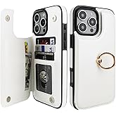 ONETOP for iPhone 16 Pro Max Wallet Case with Card Holder, 360° Rotation Ring Kickstand RFID Blocking PU Leather Double Magnetic Clasp Shockproof Cover for Women and Girls 6.9 Inch (White)