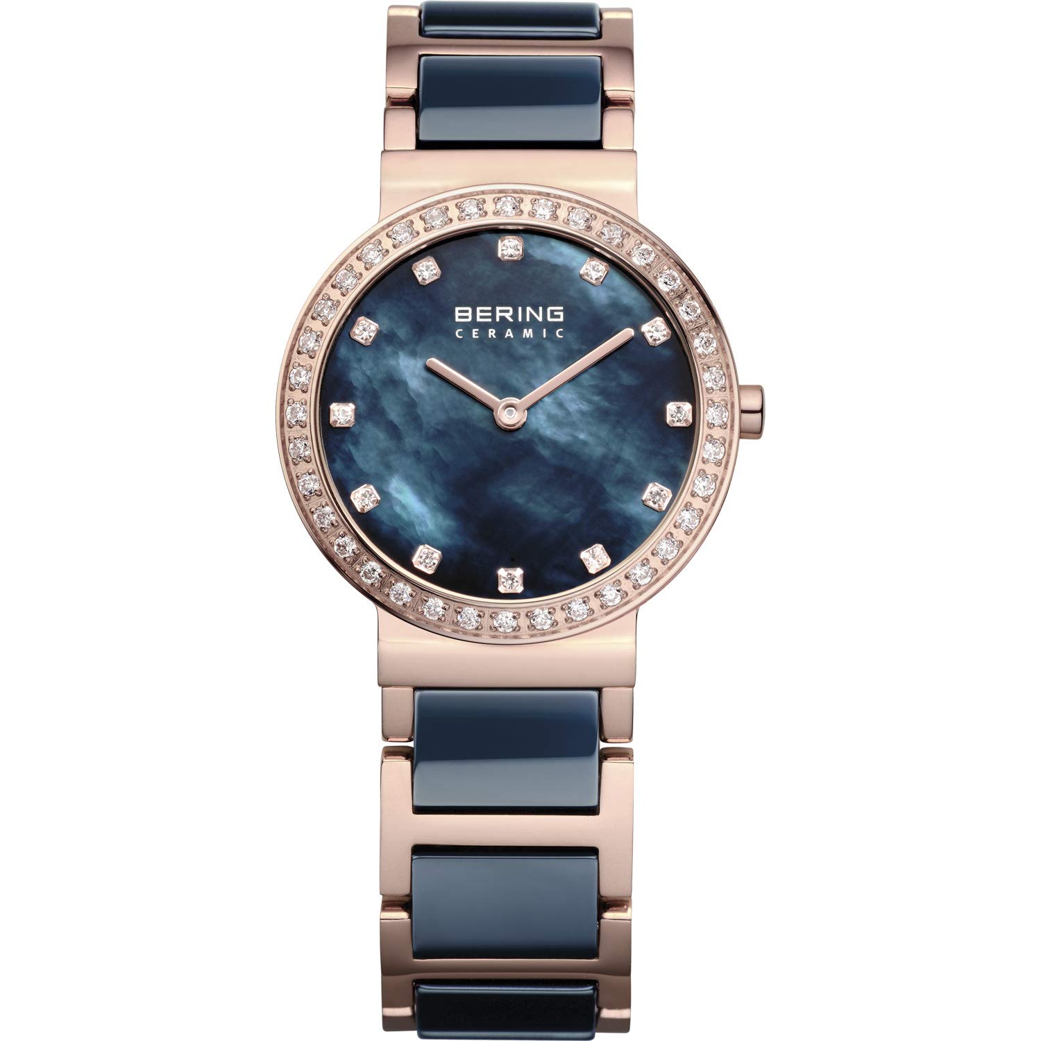 BERING Women's Quartz Watch, 29 mm Rose-Gold Stainless-Steel Case and Blue Dial, Stainless-Steel Strap with Ceramic Elements, 5 ATM, 10729-767 — image 1