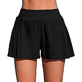 ATTRACO Women's 3" High Waisted Swim Board Shorts Pleated Summer Beach Shorts with Pockets