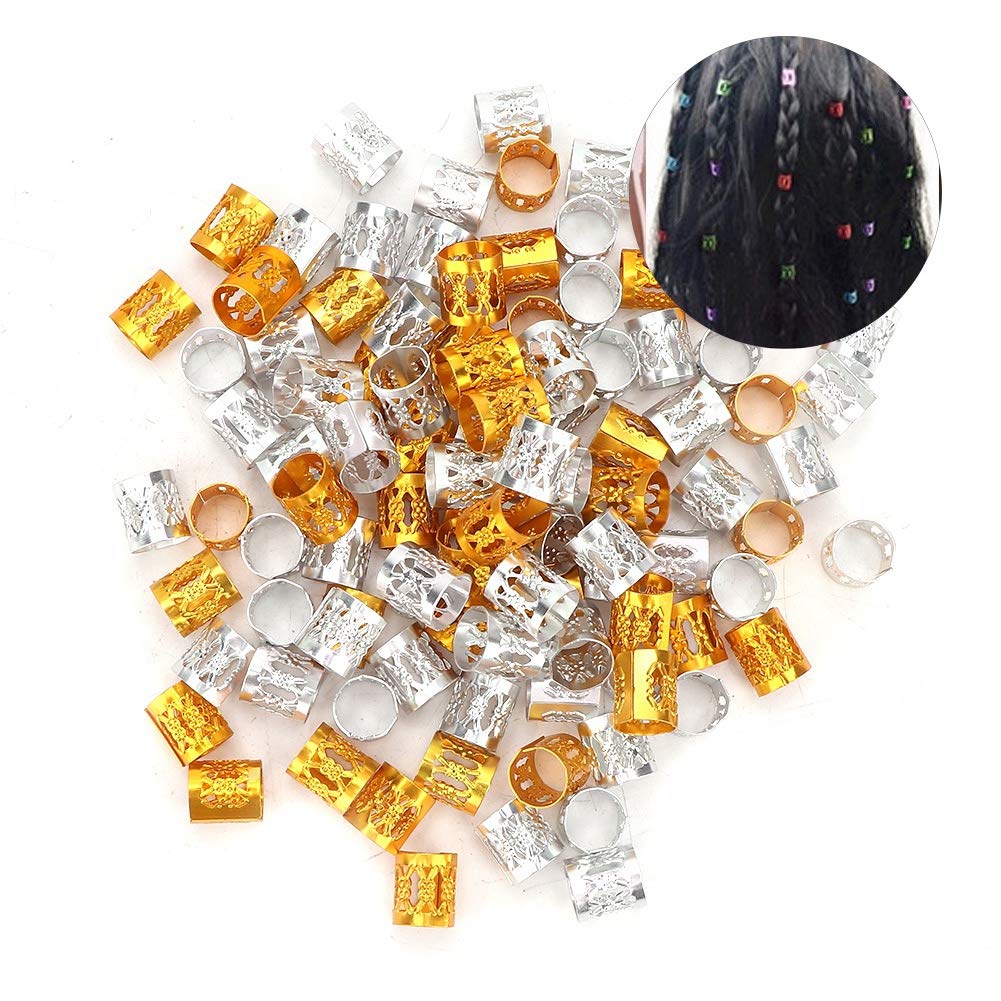 Uxsiya 100Pcs Hair Braid Cuffs Hair Styling Accessories for Hair Decoration (Gold and silver mix)