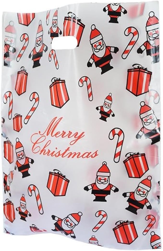 10 Christmas Plastic Carrier Bags 15" x 18" x 3" Large Coloured