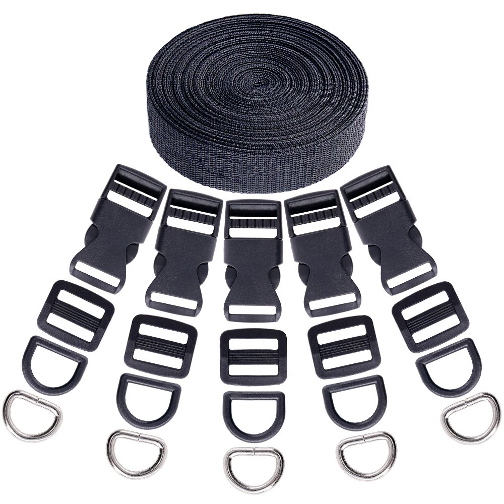 Diy Crafts and Tri - Glide Slides and D Rings With 1 Roll 5 Yards Nylon Webbing Straps 4/roll, Pack of 41, Design # No 3, Pack of 41 (Multicolor)