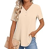 Anydoll Women's 2026 Summer Blouse Casual Short Sleeve Tops Vneck Chiffon Business Tunics Henley Tshirts