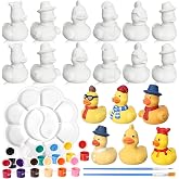 Blueweenly 17 Pcs Paint Your Own Ceramic Duck Craft Set Include 12 Unpainted Ceramic Duck 2 Strips of Paints with 1 Palette 2 Brushes