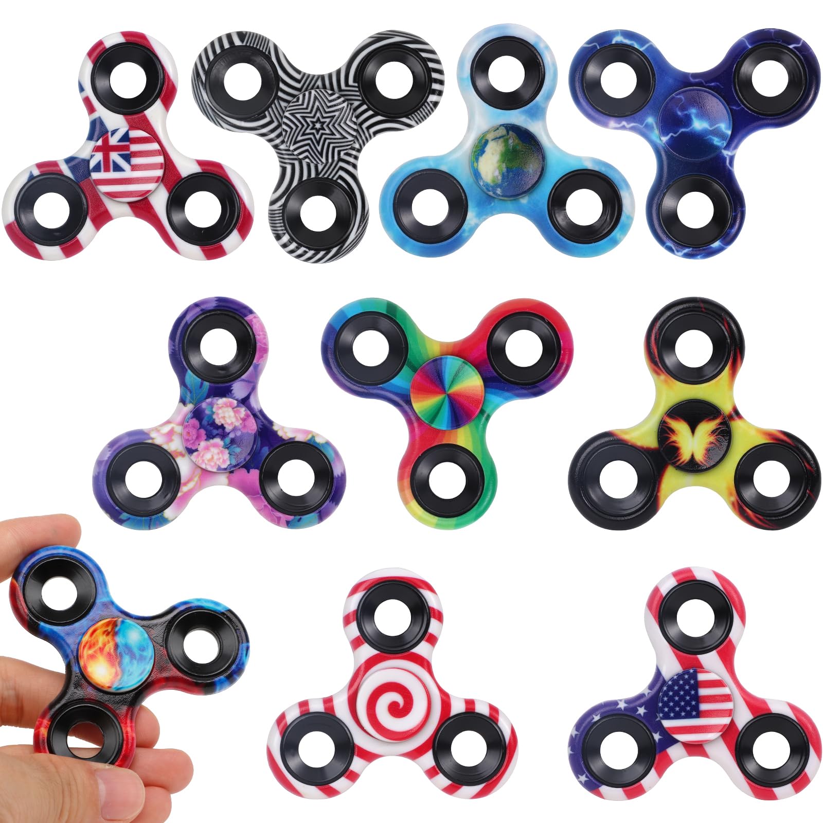 Fidget Spinners Toys 10 Pack for Kids Adults, Sensory Spin Top Hand Spinner Finger Bearing Trispinner Anxiety Relief Gyro Toys for Party Birthday Gifts Classroom Prizes Stocking Stuffer