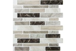 WOWSTAR 10-Sheet Peel and Stick Backsplash Tiles for Kitchen, Marble Look Kitchen Backsplash Tiles, 12"x12" （Light Brown）