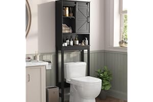 Seeday Over The Toilet Storage Cabinet, Bathroom Organizer with Adjustable Shelves and Anti-Tip Device, Space-Saving Storage Solution, Black