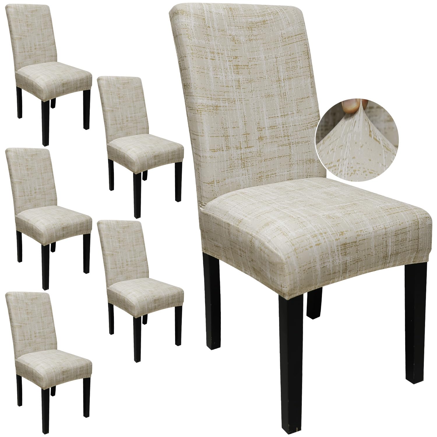 Photo 1 of JQinHome Pattern Chair Covers for Dining Room Set of 6, High Stretch Removable Washable Parsons Chair Slipcover for Home Party Hotel Wedding Ceremony (Stripe Pattern,6PCS)