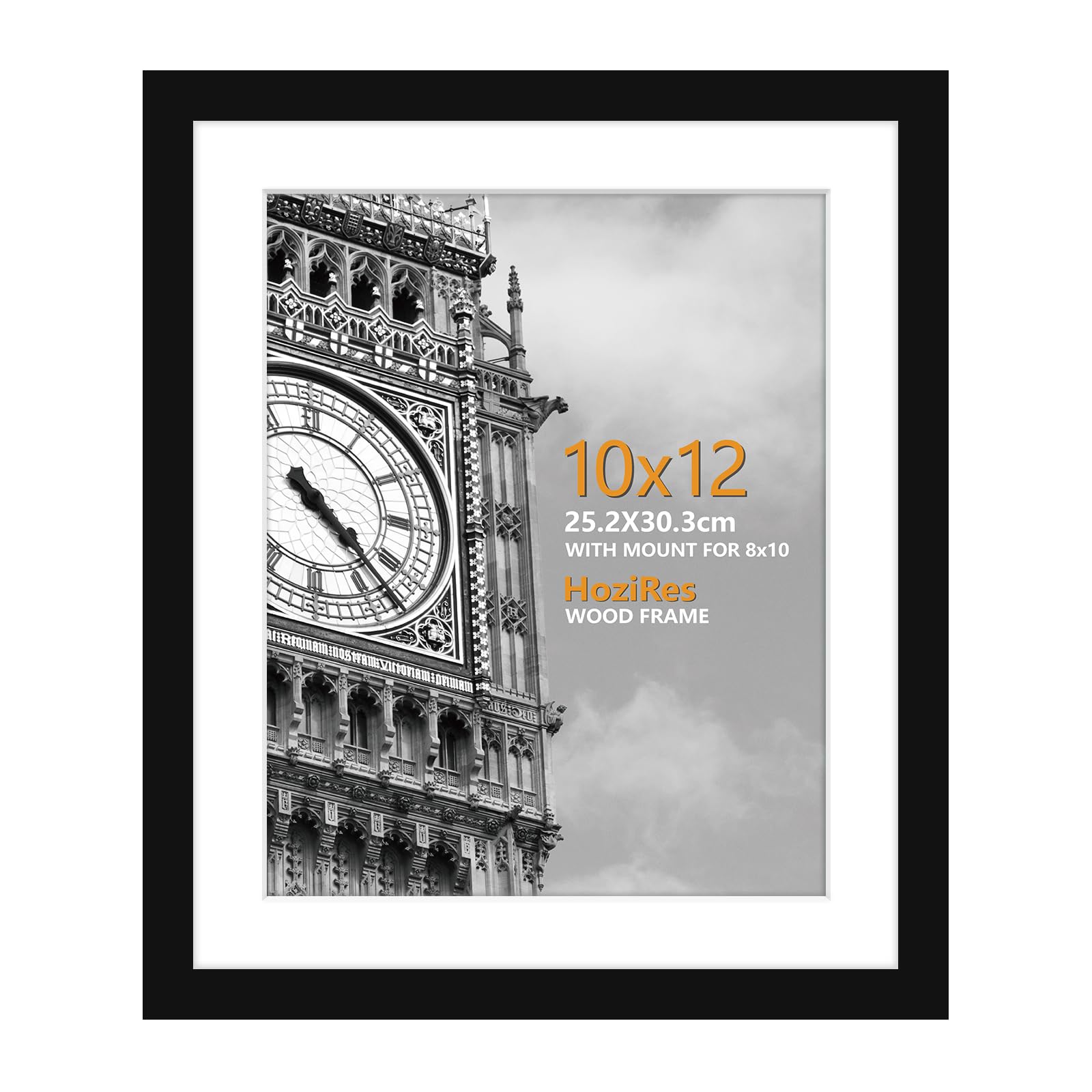HoziRes 12 x 10 inch Picture Frame, 100% Solid Wood 10x12 Photo Frame Black with Plexiglass Front for Tabletop and Wall Mounting, Poster Frames with Mat for 8 x 10 inch Printing