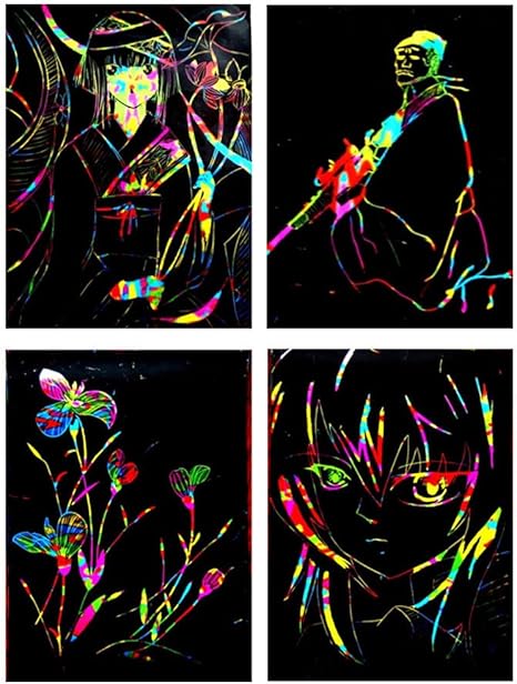 Amazon Co Jp Winomo スクラッチアート絵画論文スケッチアートレインボードローイングペーパー面白いマジックカラースケッチペーパー付きペン子供用 33ピース 黒 ホーム キッチン