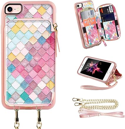 Amazon Co Jp Iphone Se2 第2世代 対応ケースiphone7対応ケース Zve Iphone 8対応 ケース カード入れ機能付き 財布型 耐衝撃カバー 高級puレザー クロスボディチェーン リストストラップ付き アイフォン7 アイフォン8対応 4 7インチ マーメイドウォール 家電 カメラ