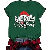 Merry Christmas Shirts for Women Funny T-Shirts for Women Crew Neck Short Sleeve Multiple Graphic Tee Tops