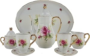 Miniature Porcelain 10 Piece Tea Set with Rose Pattern New