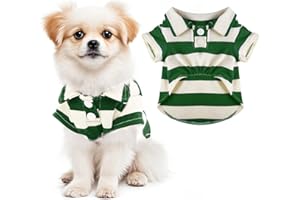 PISTHA Dog Shirt Polo Shirt Striped Collar Puppy Clothes Summer Button Up Pet Clothes for Small Medium Dogs Cats for Boy Girl Pets (Green, Small)