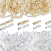 CREATCABIN 1760Pcs 8 Styles Twisted Bugle Beads 5/6/9/12mm Glass Metallic Bugle Bead Gold Silver Long Tube Seed Beads Loose Spacer Bead Mini Lustered for Craft Bracelet Necklace Earring Jewelry Making