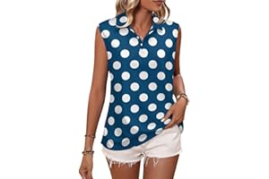 Dark Blue Polka Dot Print Womens Golf Shirt, Collared Sleeveless Golf Polo Shirts for Women Tennis Tank Top