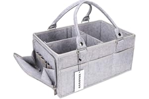XUANGUO Baby Diaper Caddy Organizer with Handle - Gender Neutral Nursery Storage Bin Basket - Portable Tote Bag - Car Organizer - Newborn Essentials - Grey