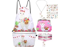 RHCPFOVR Llama Gifts for Girls Llama Drawstring Backpack,Makeup Organizer Bag,Bracelet, Necklace,Llama Keychain for Girls