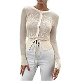 SHENHE Women's Button Up Cardigan Sweater Hollow Out Flower Knit Slim Fit Fall Sweater