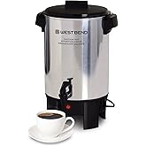West Bend Coffee Urn Highly-Polished Aluminum Features Automatic Temperature Control with Cup Per Minute Brewing and Easy Clean Up Includes In-Basket Measuring Guide and Ready Light, 30-Cup, Silver