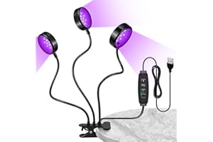 YGS-Tech LED Black Light, 15W UV Lamp with USB, Three Head Dimmable Gooseneck UV Light, Wavelength 389-405nm Black Lights for Resin, Neon Body Paint, Bedroom and Glow Party Decorations