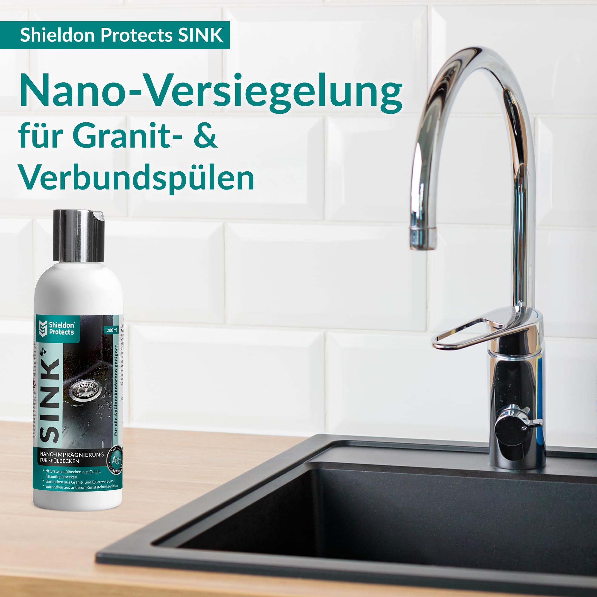 Shieldon Protects Imprägnierung für Granitspülen SINK - Lang anhaltender Schutz mit Nanobeschichtung - Ideal für Blanco Silgranit, Natursteinoberflächen und Konglomerate - 200 ml 2