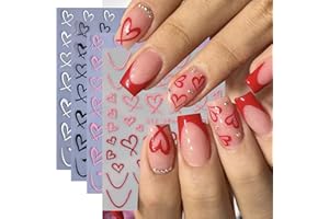 BSBTBZ Heart Nail Stickers for Nail Art Love Heart Nail Decals French Lovers Wavy Line Nail Design 3D Self-Adhesive Love Hollow Peach Heart Shaped French Sticker for Women Valentine Gift Nail Decoration