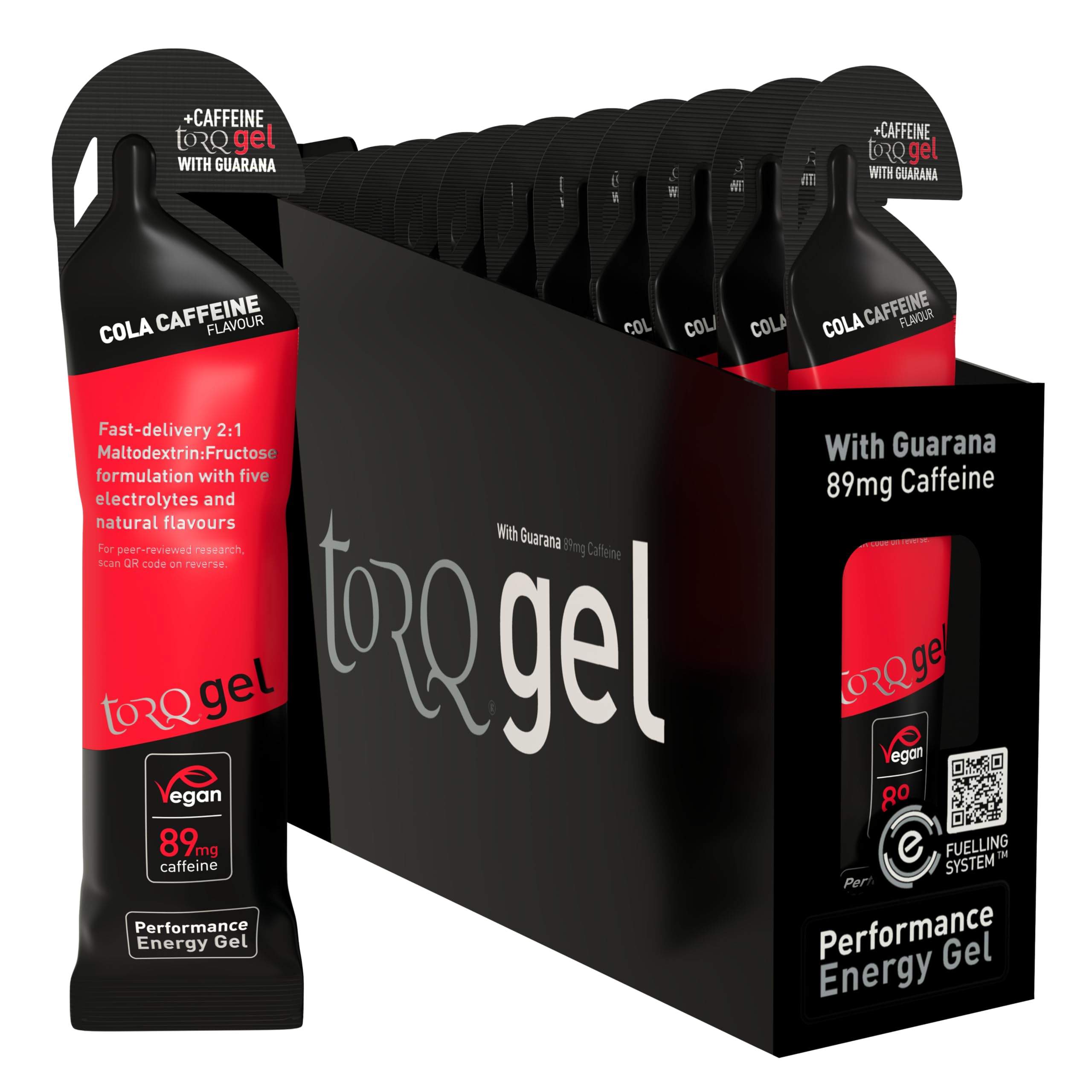 Torq Cola Energy Gel (With Guarana) Pack of 15 - Ultimate On The Go Quick Release Energy - 30g of Carbohydrates - Running/Cycling/Sports Gels - 5 Key Electrolytes - Natural & Vegan