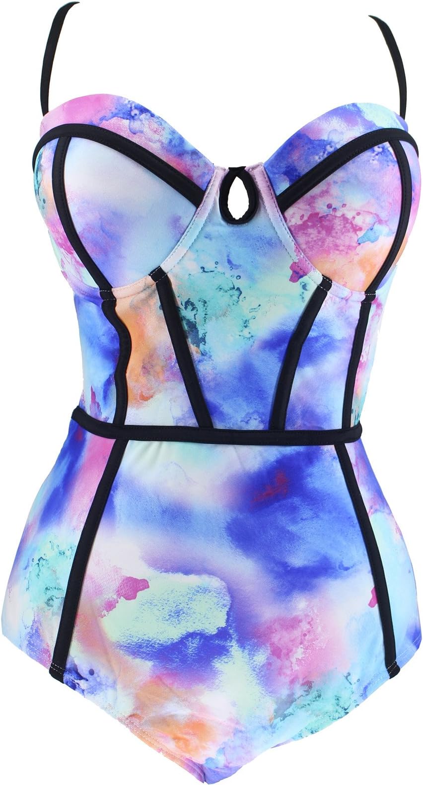 Fanssie Elegant Retro Vintage One Piece Stripes Geometric Monokinis Swimsuit(FBA) (XL, Multicolor)