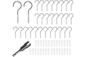 Wexecon 30 Pieces Stainless Steel Screw in Hooks for Hanging,Ceiling Hooks Cup Hook Screw for Hanging Christmas Lights LED Lights Outdoor Christmas Thanksgiving Decorations Indoor(Silver,1.57")