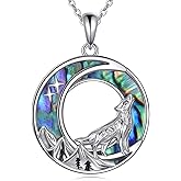 URONE Wolf Necklace 925 Sterling Silver Abalone Shell Pendant Wolf Jewelry Gifts for Women