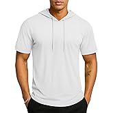 TACVASEN Short Sleeve Hoodies for Men Cotton Hoodies Summer Sweatshirt Lightweight Breathable Workout Shirts Pullover