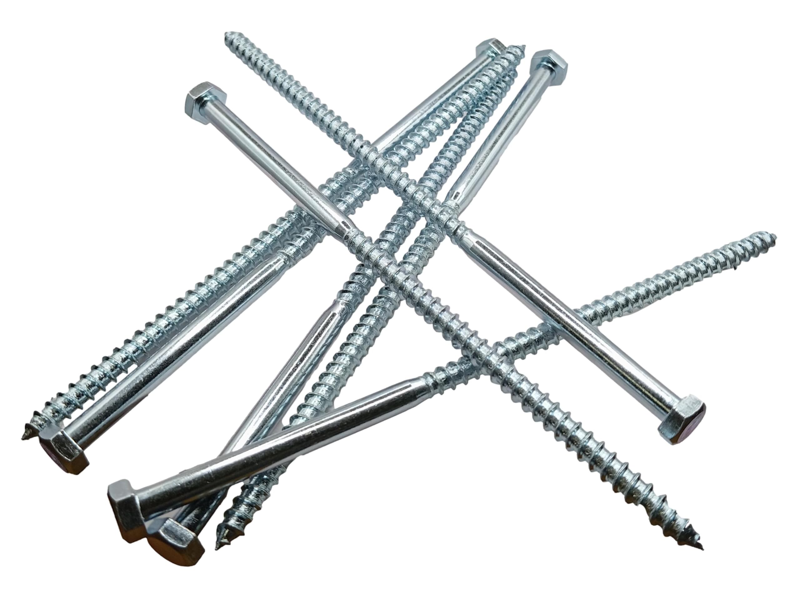 LLB Box of 100pcs M8 For Coach Screws Wood Hex Head Width 13mm Zinc Plated Sleeper Concrete Screw Hexagon Lag Half Thread Bolts Silver Long 8 inch x 0.3 inch (8mm x 200mm) (100)