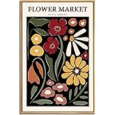 Gufro Framed Flower Market Wall Art,Floral Pictures Wall Decor,Abstract Colorful Botanical Painting for Living Room, Bedroom, Office-16x24in