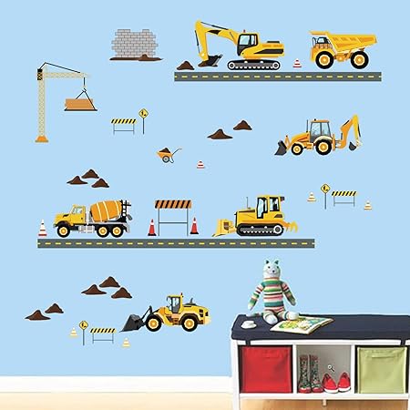 Decalmile Stickers Muraux Construction Vehicules Autocollant Mural Voiture Tracteur Excavatrice Camions Decoration Murale Chambre Bebe Garcon Pepiniere Enfants Salle De Jeux Amazon Fr Cuisine Maison