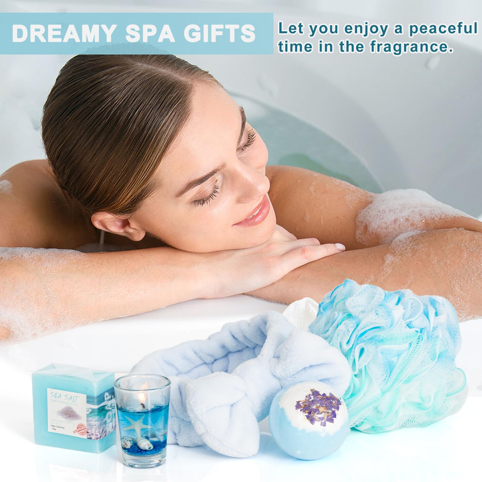 Ocean Gifts Self Care Package for Women, Ocean Spa Gifts for Sea Turtle Lovers, Coastal Beach Theme Relaxing Spa Bath Basket for Her Sister Friends Mom Thinking of You Birthday Christmas
