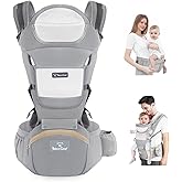 Baby Carrier Newborn to Toddler, Ergonomic M Position 6 in1 Baby Carrier with Hip Seat, Adjustable Detachable Baby Hip Carrier, All Seasons, for Babies 7–45 lbs