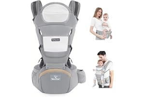 JWPEHOE Baby Carrier Newborn to Toddler, Ergonomic M Position 6 in1 Baby Carrier with Hip Seat, Adjustable Detachable Baby Hip Carrier, All Seasons, for Babies 7–45 lbs