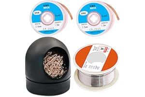 V TELESKY Soldering Iron Tip Cleaner Kit, 0.8mm Rosin Core Solder Wire (3.5oz /100g) with Soldering Iron Tip Cleaner + 2PCS Solder Braided Wicks (2.5mm / 5ft)