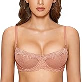 DOBREVA Women's Sexy Lace Bra Underwire Balconette Unlined Demi Sheer Plus Size