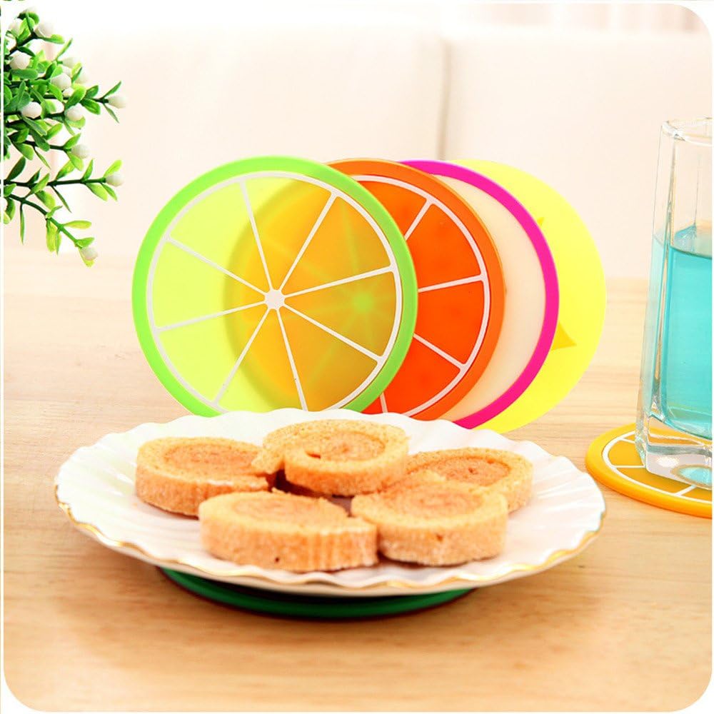 CRITIVE-S Silicone Drinks Coasters Set of 7 - Round Fruit Images Novelty Coaster for Coffee Tea, Multicolor - Image 5