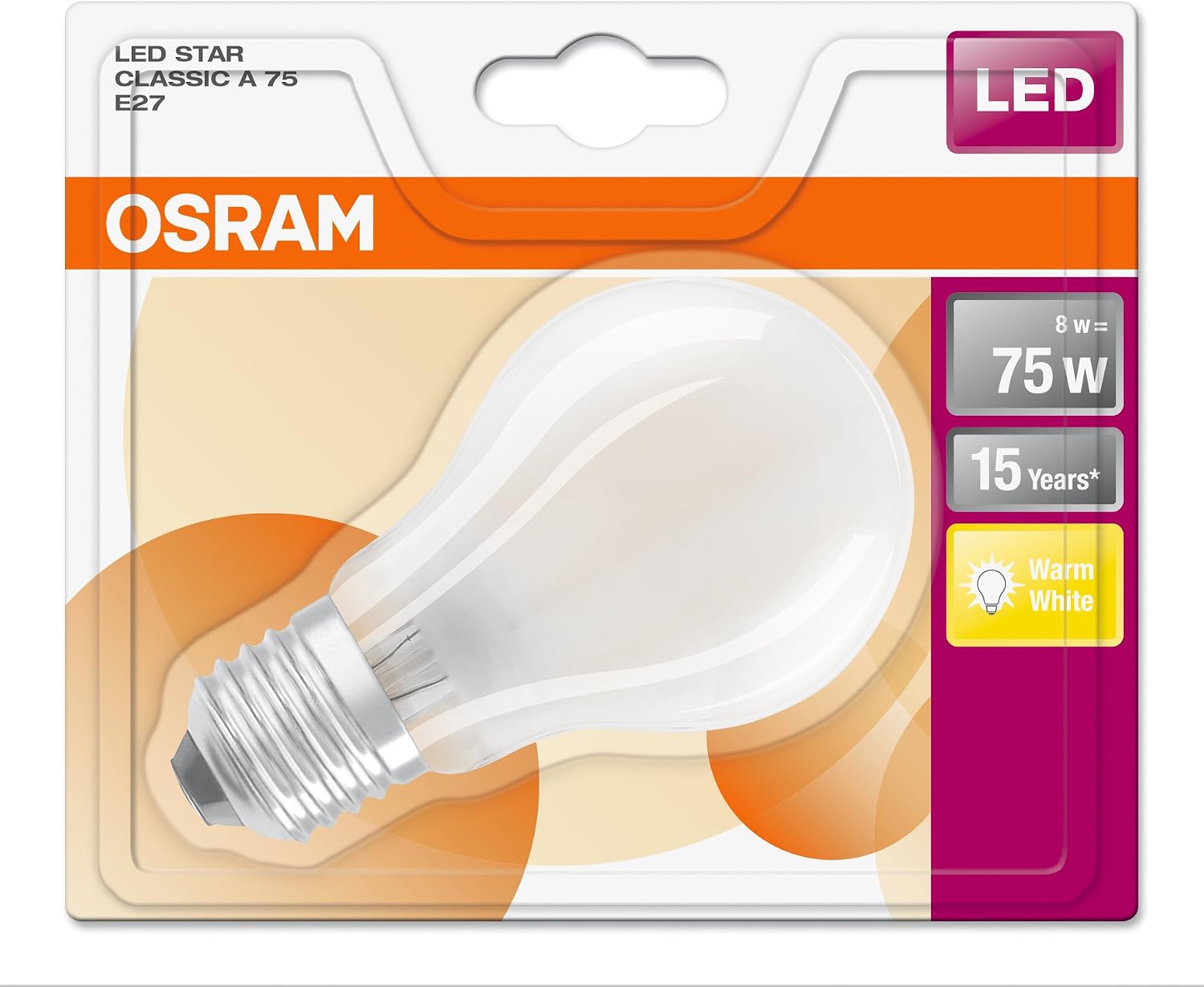Osram Bulb Shape Star Classic A LED Lamp, Glass, Warm White, E27, 8 W, Set of 1 - Image 4