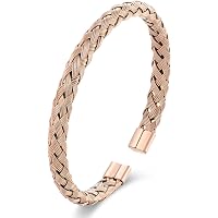 COOLSTEELANDBEYOND Men's Wolf Head Bracelet - Steel Braided Cable Bangle, Gold, Adjustable