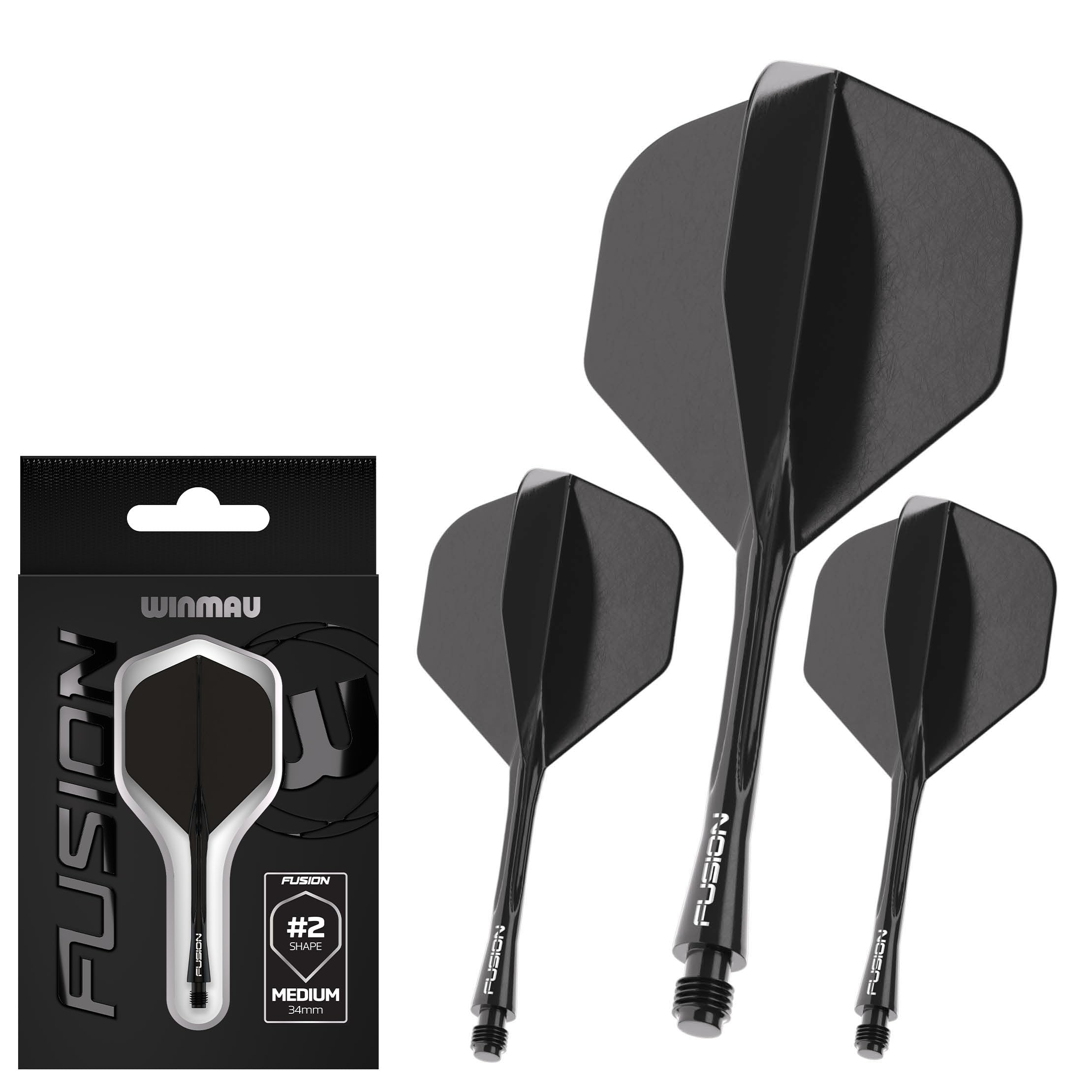WINMAU Darts Fusion Integrated Flight & Shaft System - No.2 Shape & Design - Black Colour, Intermediate Length — image 1