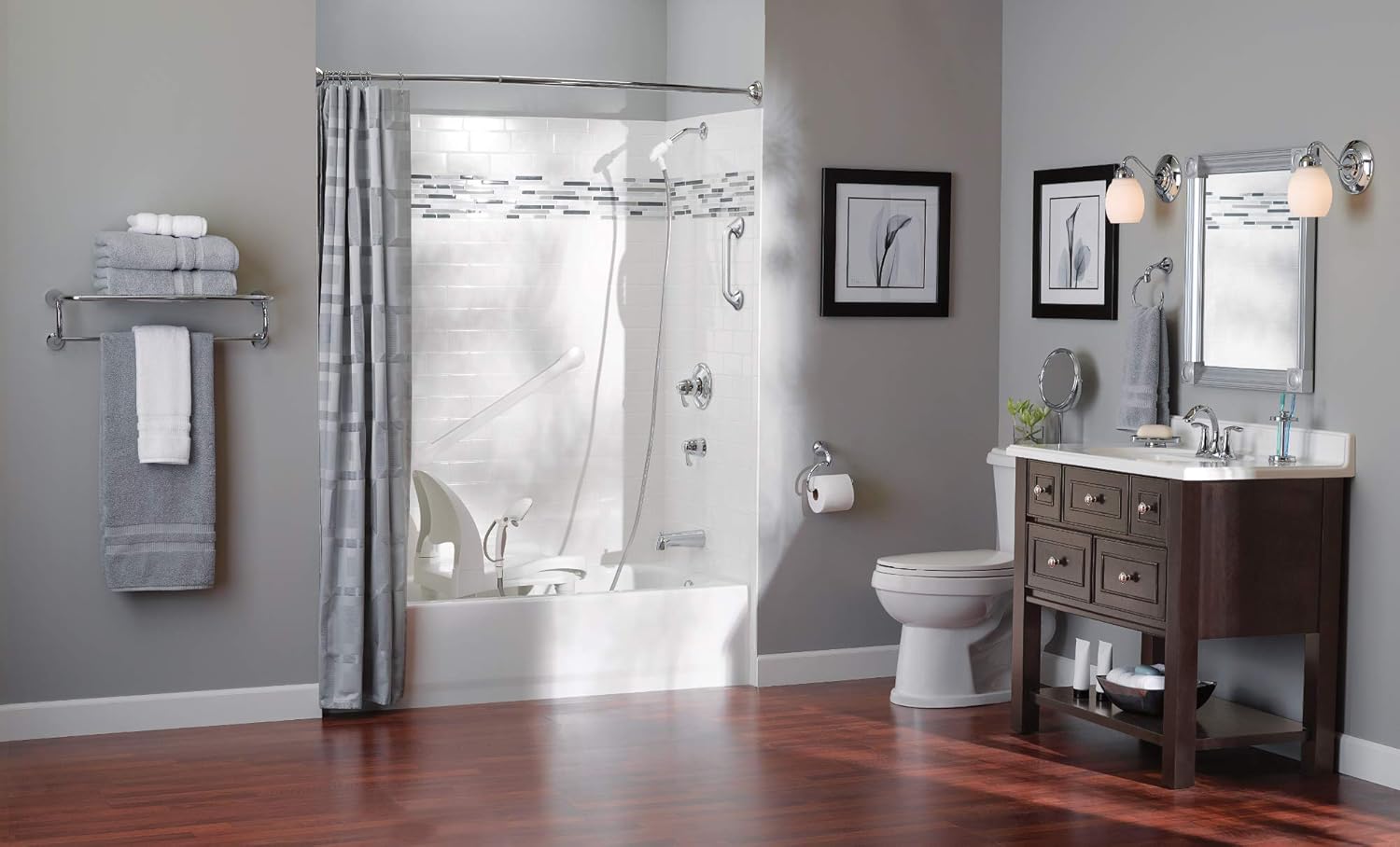 Moen YB2894CH Eva 24-Inch Wide Bathroom Hotel-Style Towel Shelf with Towel Bar, Chrome - Towel Bars - 