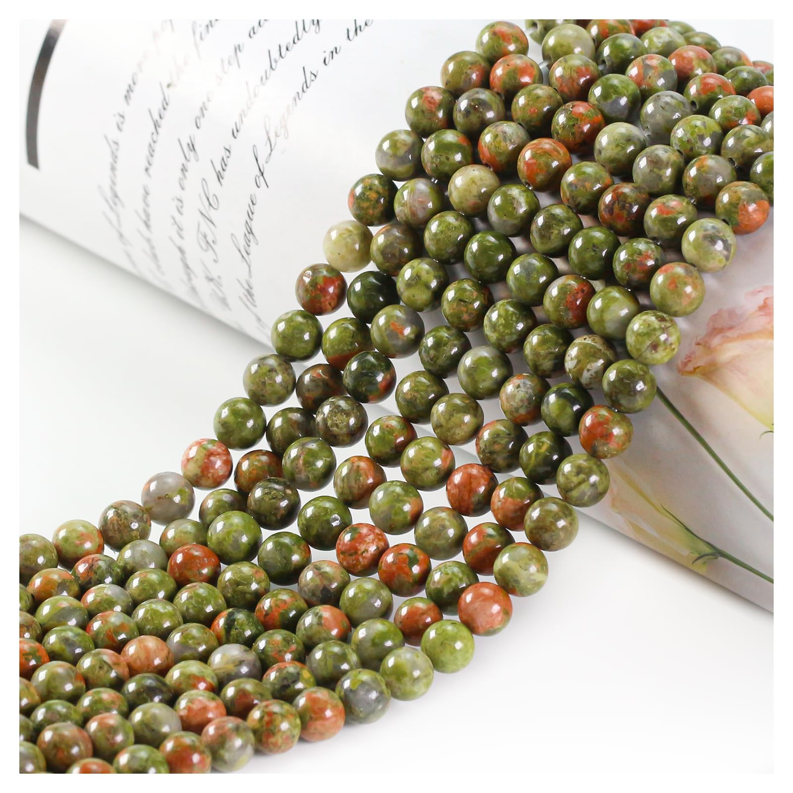 Ouubuuy Unakite 8mm Round Crystal Beads, 45pcs, Gemstone, Jewellery Making Beads