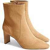 Coutgo Womens Chunky Low Heel Ankle Boots Square Pointed Toe Side Zipper Booties Faux Suede Fall Shoes